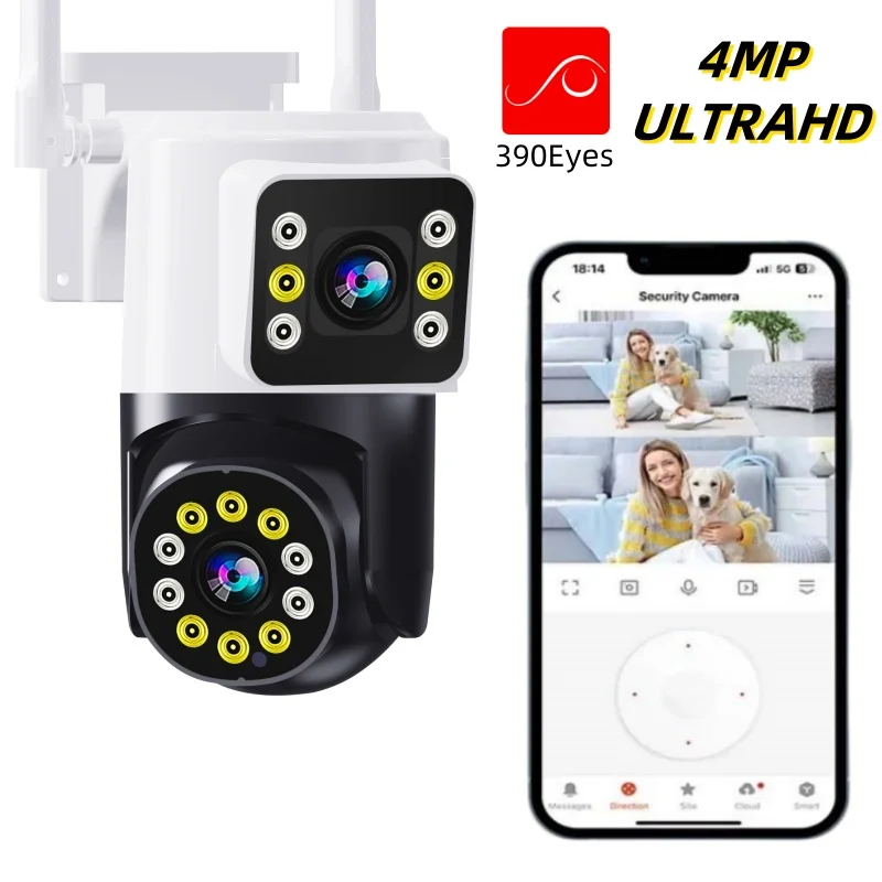 390Eyes APP Dual Lens Full Color Wireless PTZ Intercom IP Dome Camera AI Humanoid Detection CCTV Baby Monitor TC193 4MP 390Eyes