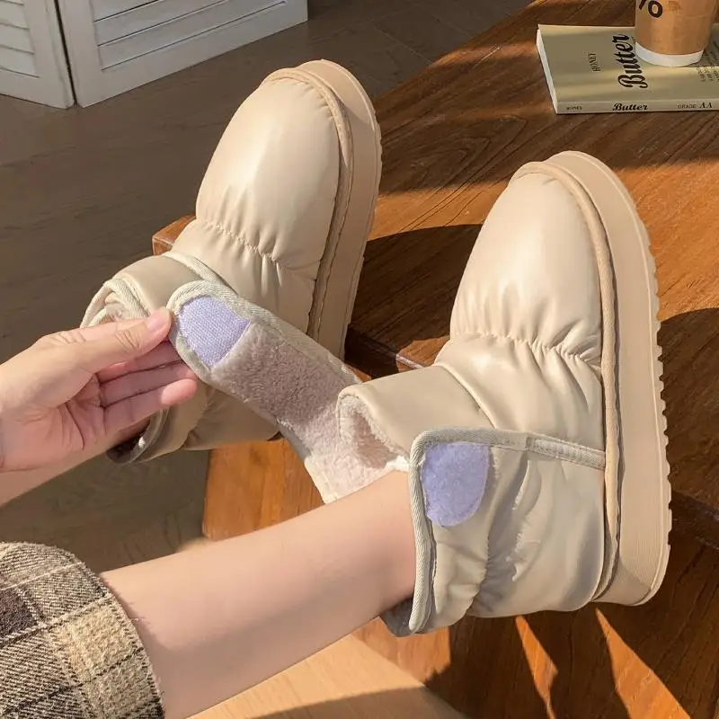 Comfort Platform Waterproof Pu Snow Boots Women Winter 2026 Soft Thick Bottom Warm Plush Ankle Boots Women Lovely Cotton Shoes