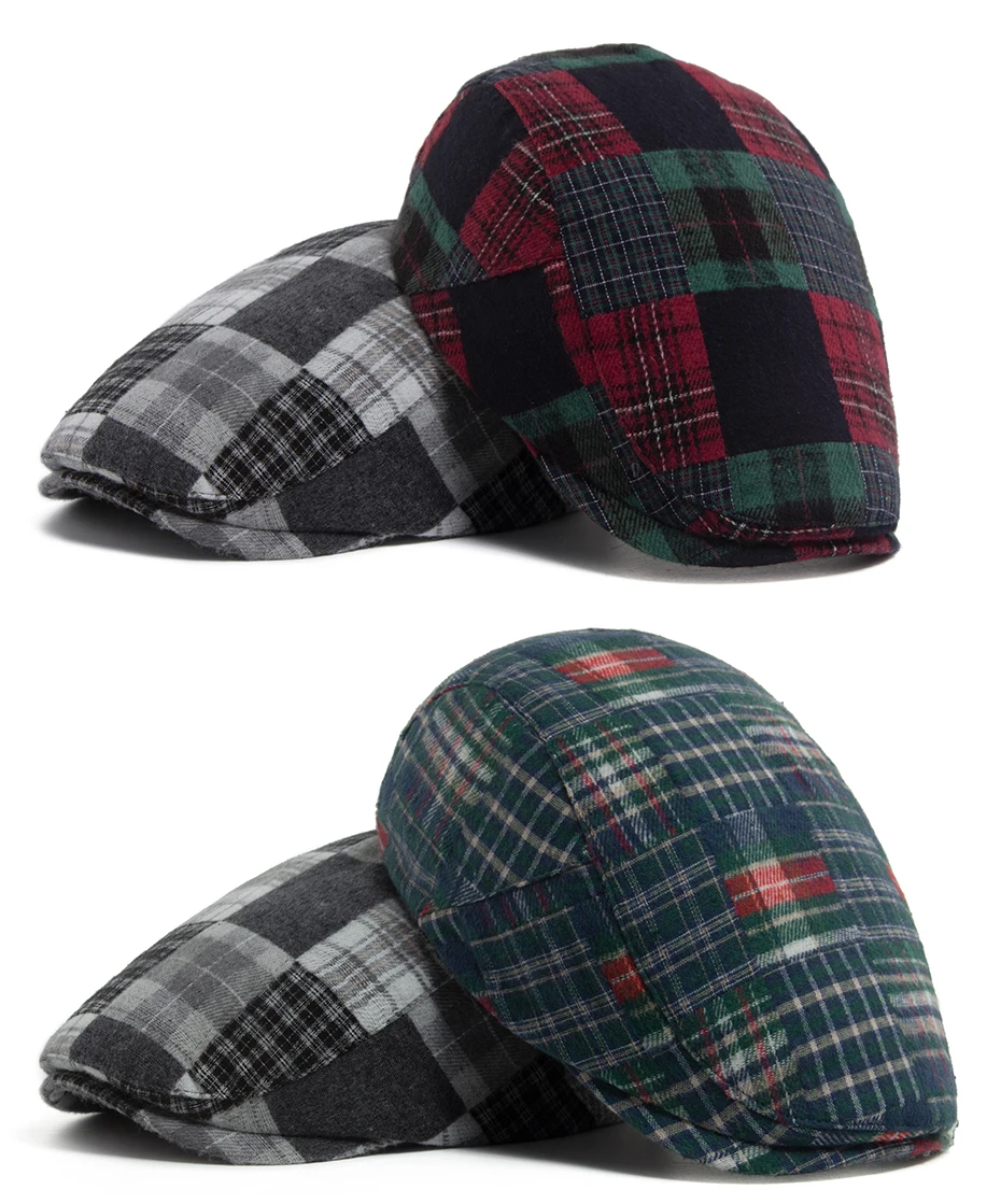 Neue Y2K Patchwork-Baskenmütze mit großem Karomuster, lässige Retro-Flatcap für Damen und Herren, modische Vintage-Hip-Hop-Newsboy-Mütze für Frühling und Herbst, Unisex – Detail 8