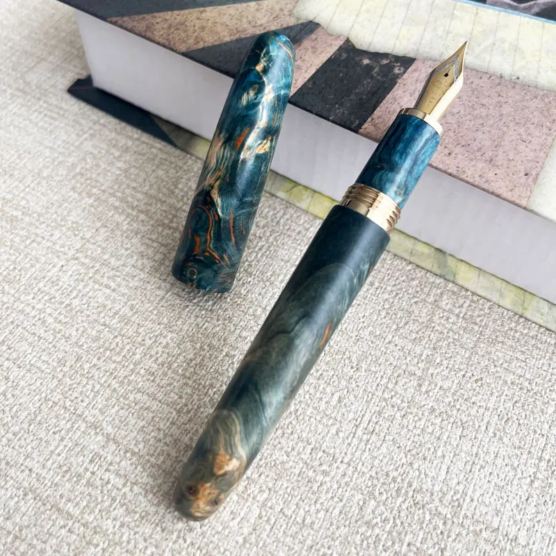 new-jinhao-stabilized-wood-fountain-pen-long-knife-blade-nib-green-brown-handcraft-school-gift-writing-office-large-size