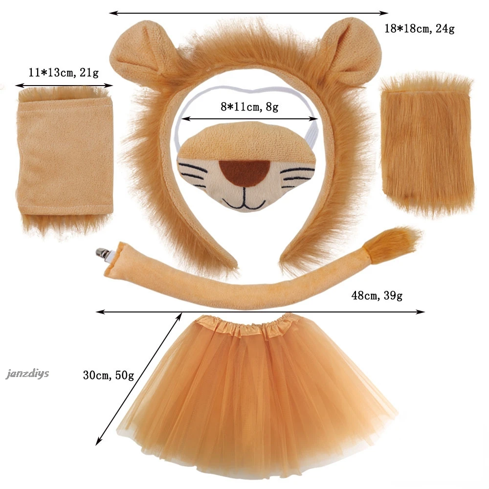 Lion Cosplay Fantasias para Crianças, Orelhas e Cauda Headband, Saia Set, Acessórios para Meninos e Meninas