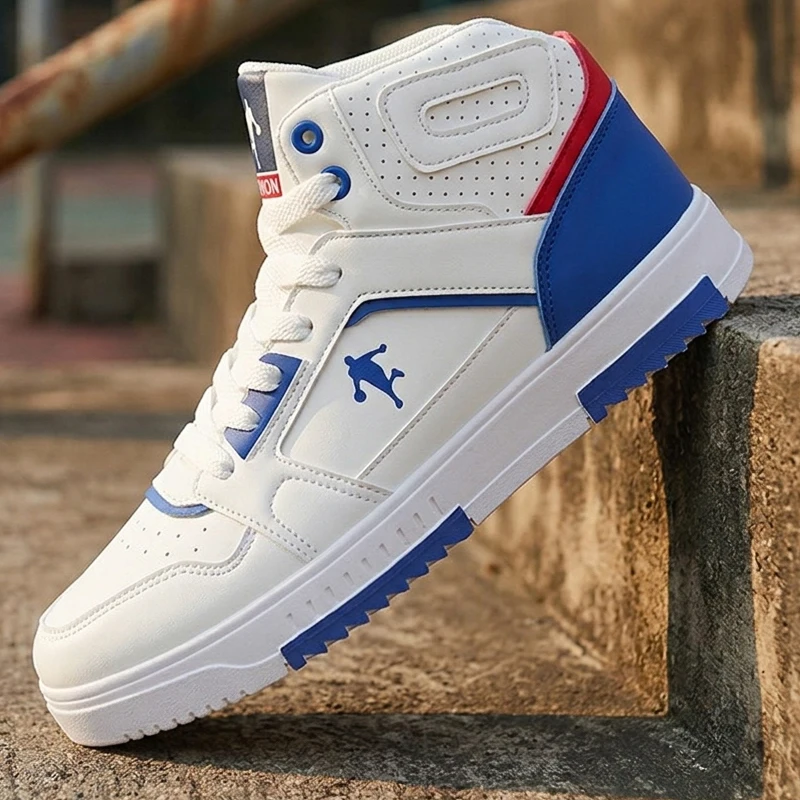 Zapatillas Deportivas Blancas de Caña Alta para Hombre, con Bloques de Color, con Cordones, Estilo Casual para Streetwear