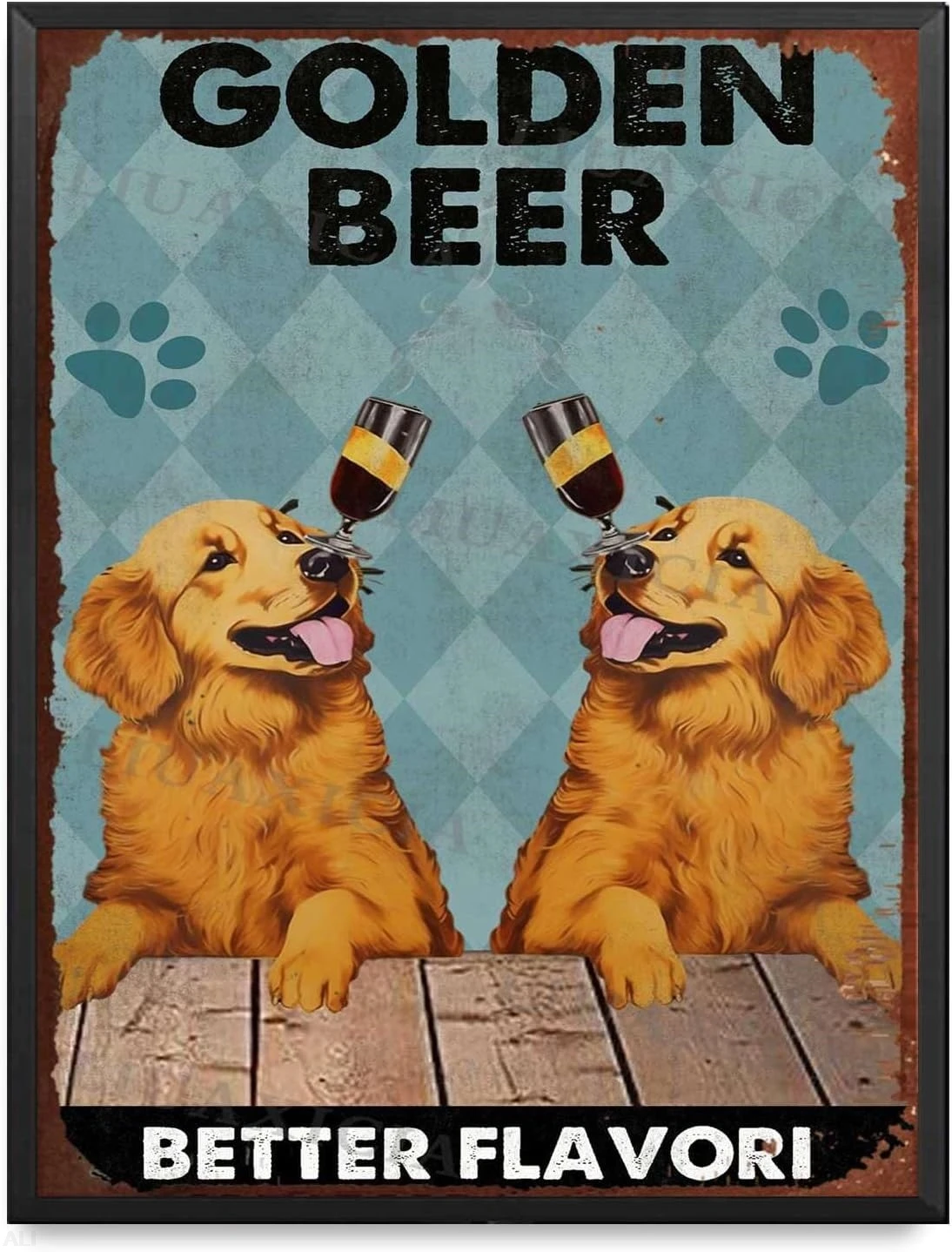 Оловянная вывеска Golden Beer Co Better Flavori для лечения домашнего бара, кафе, фермерского магазина 12,00 x 16,00 дюймов с вывеской в металлическом каркасе