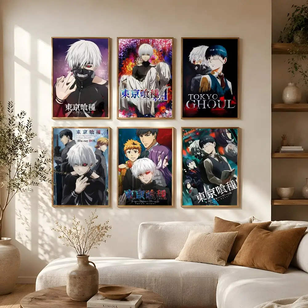 Anime Tokyo Ghoul Poster Self-Adhesive HD Mural Wall Decals, Living Room Bedroom Home Decor Gift