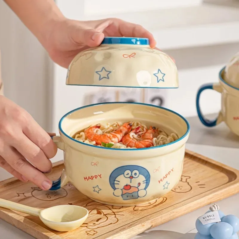 New Doraemon personalized creative cartoon cute instant noodle bowl cute kawaii two-dimensional handle ceramic bowl holiday gift - Image 3
