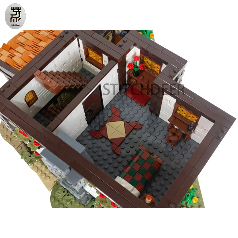 3889PCS MOC Scenes Modular Architecture Stables & Inn Building Blocks Puzzle Street View Model Toy Brick Children Birthday Gifts