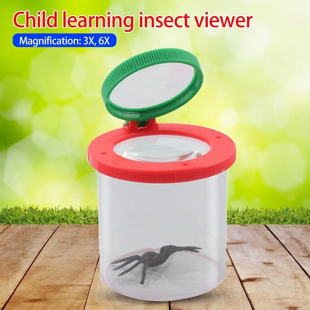 Children Crawlers Animal Spider Insect Box 3X 6X Magnifying Glass Bug Jar Insect Box for Science Nature Exploration