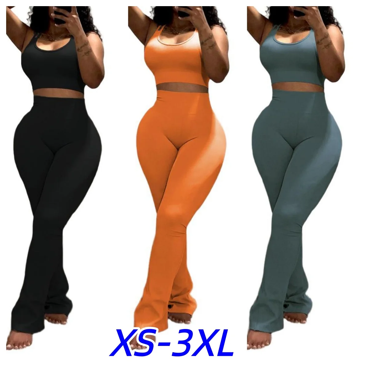 Women's 2 Piece Suit Training Sleeveless Gym Tops Tummy Control Slimming Booty Leggings Y2K Streetwear Suit Sports Matching Sets