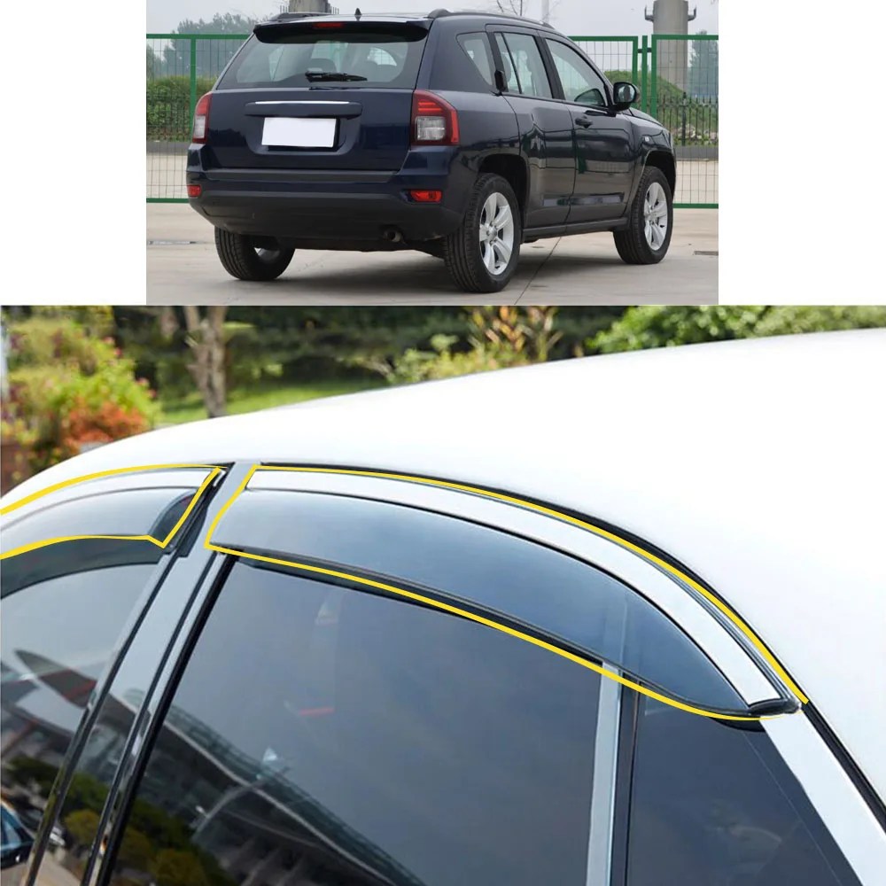 Car Sticker Plastic Window Glass Wind Visor Rain/Sun Guard Vent Parts For Jeep Compass 2009 2010 2011 2012 2013 2014 2015 2016