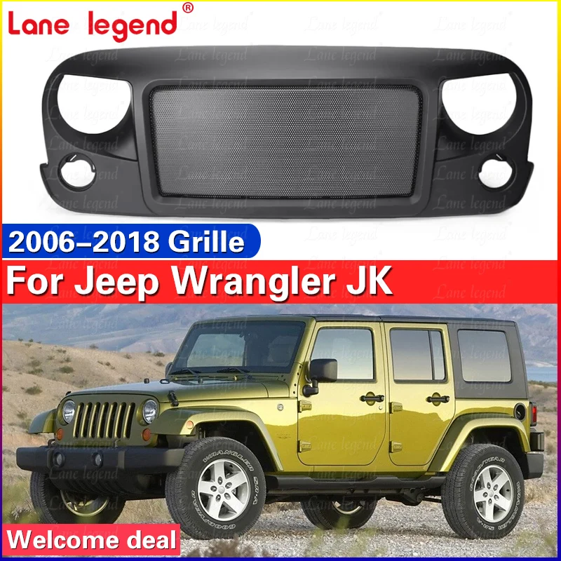 Car Front Grille Matt Black Grill Insert Kit For Jeep Wrangler JK 2006-2018 ABS Racing Grills Front Bumper Grilles Mesh Cover