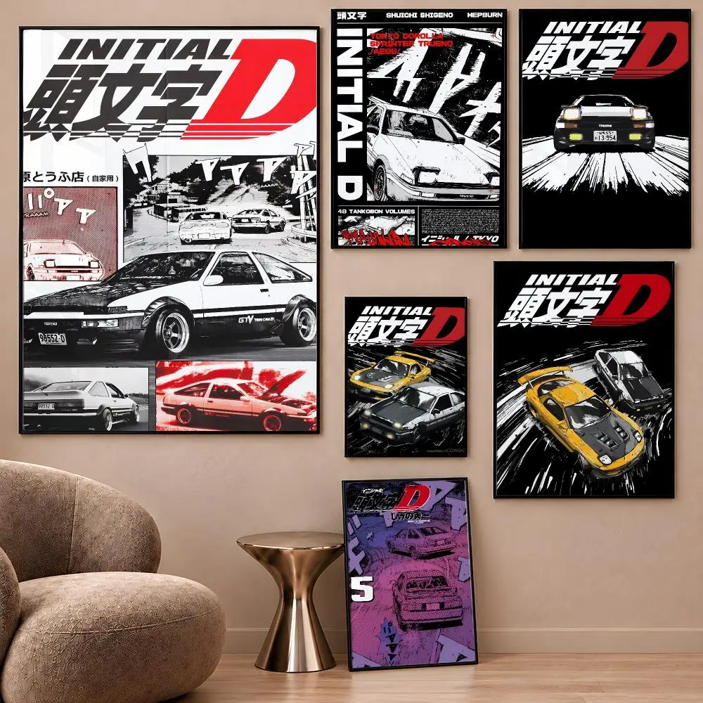 Anime Initial D Takumi Fujiwara AE86 Poster Aesthetic Wall Art Poster HD Waterproof PP Self Adhesive Bedroom Dorm Room Decor