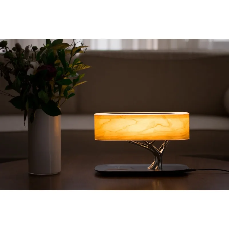 Bedside LED Lamp, Wireless Charging Port, with Bluetooth Speaker Night Light Dimmable Warm Light, WTS