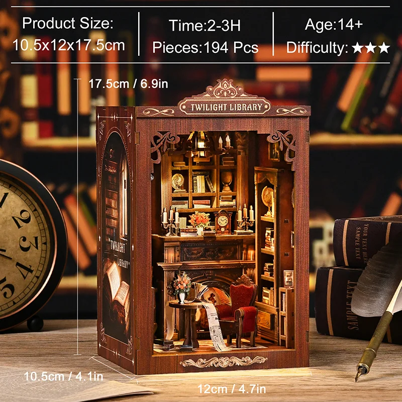 مايكرو ضوء كتاب جناح DIY منزل صغير كتاب حامل التجمع نموذج خشبي كتاب حامل لعبة مجسمة 3D DIY منزل صغير #3