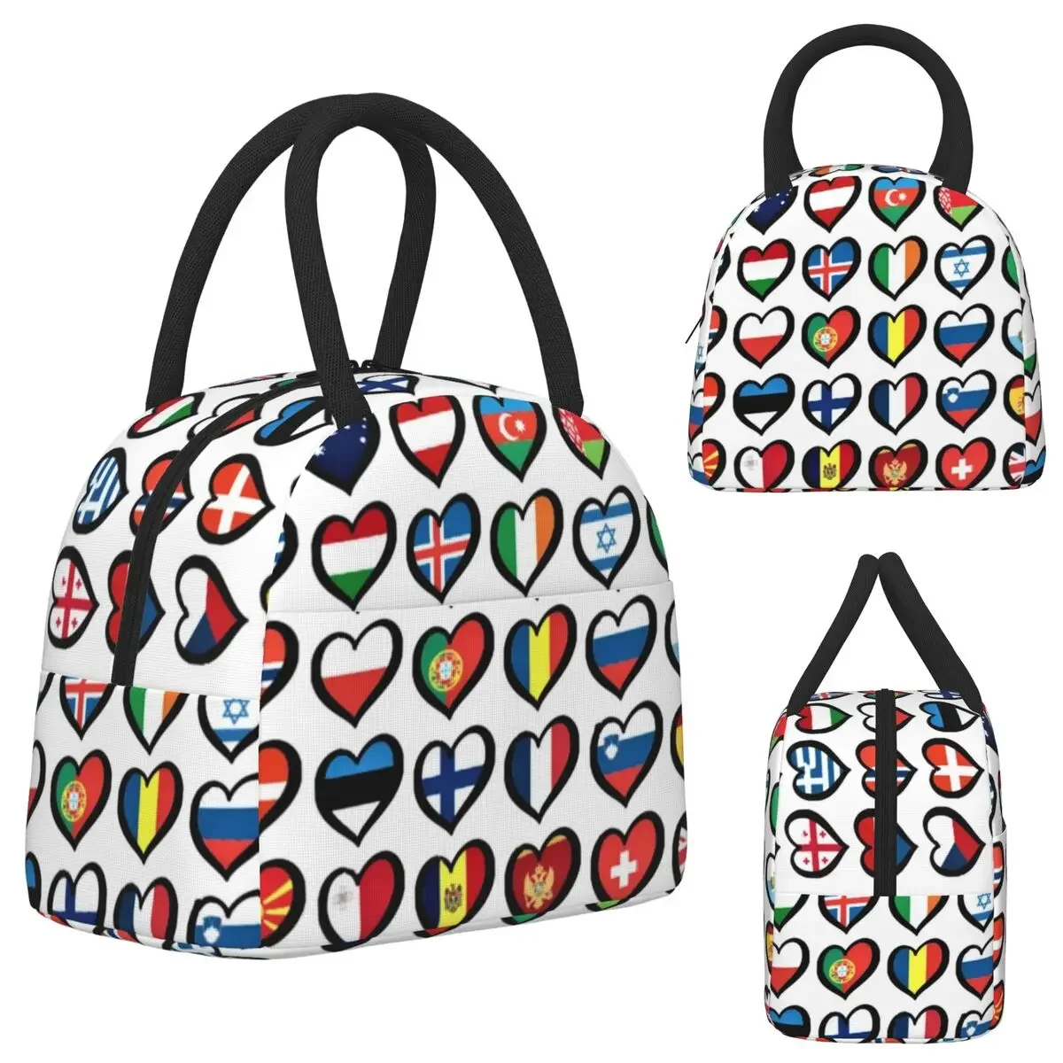 Eurovision Song Contest Flags Hearts Insulated Lunch Bag for Women Office Cooler Thermal  Tote Leakproof Lunch Boxes Container