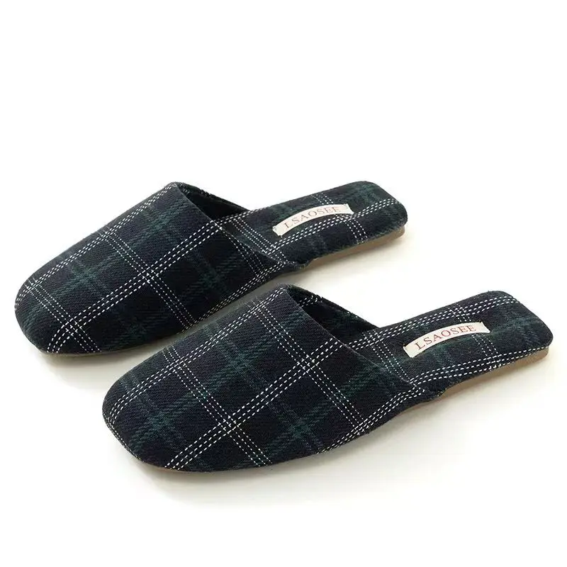 

Men Plaid Cloth Closed Toe Slippers Spring Autumn New Soft sole Non Slip Unisex Home slippers High Quality Floor Slippers