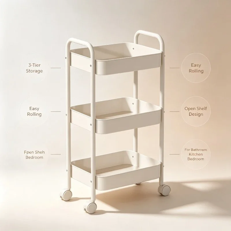 Heavy Dut/y Rolling Storage Cart Carbon Steel Mobile Organizer for Living Room Kitchen Space Saving Baby Toy & Snack Shelf