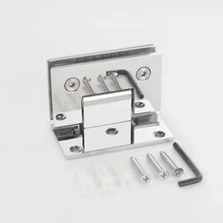 Glass Door Bathrooms Stainless Steel 304 Wall Mount Glass Shower Fixing Clip Chrome Door Hinge (90 Degrees Is Open)
