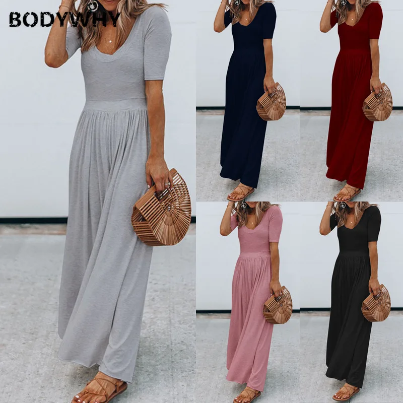 

Short-Sleeved Dress Dress Beautiful Women's New Round Neck Sexy Dress Maxi Dress