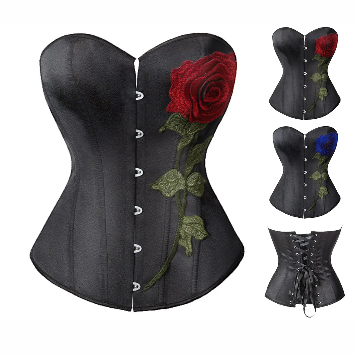 

Embroidery Floral Satin Corset Boned Corselet Tops Overbust Lace Up Waist Trainer Korset Bustiers Women Chic Shapewear Tank Top