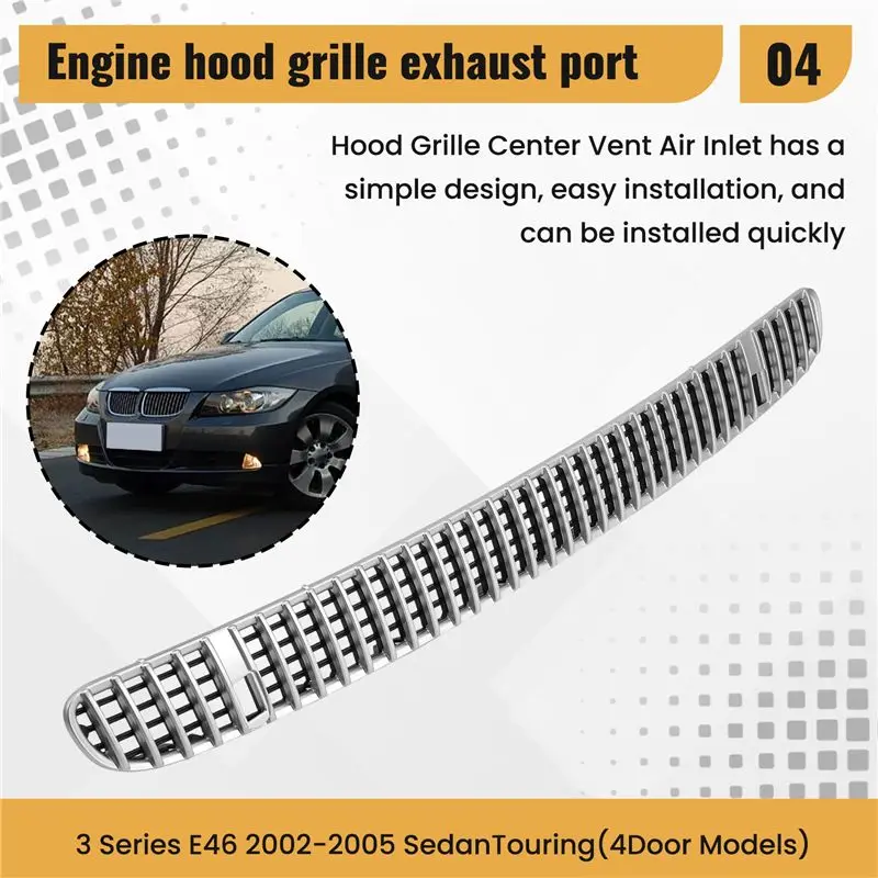 Center Vent Hood Grille Air Inlet 51137075324 51137075312 For BMW 3 Series E46 2002-2005 Silver - view 4