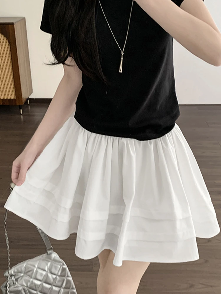 

Summer Women White Cake Skirt Loose High Waist Fashion Cute Sweet Sexy Mini Skirts Korean Chic Preppy Style Casual A Line Skirt
