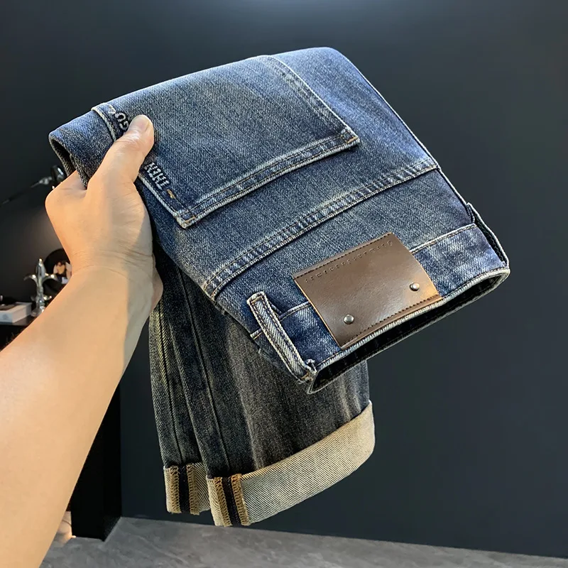 Осень 2023, новые высококачественные свободные прямые джинсы для мужчин, уличная мода, универсальные повседневные брюки в Корейском стиле