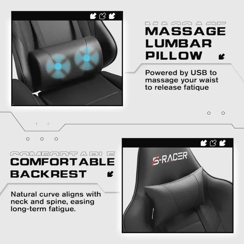 Gaming Chairs, Computer Chair with Footrest and Massage Lumbar Support, Height Adjustable Game Chair with Headrest and Swivel