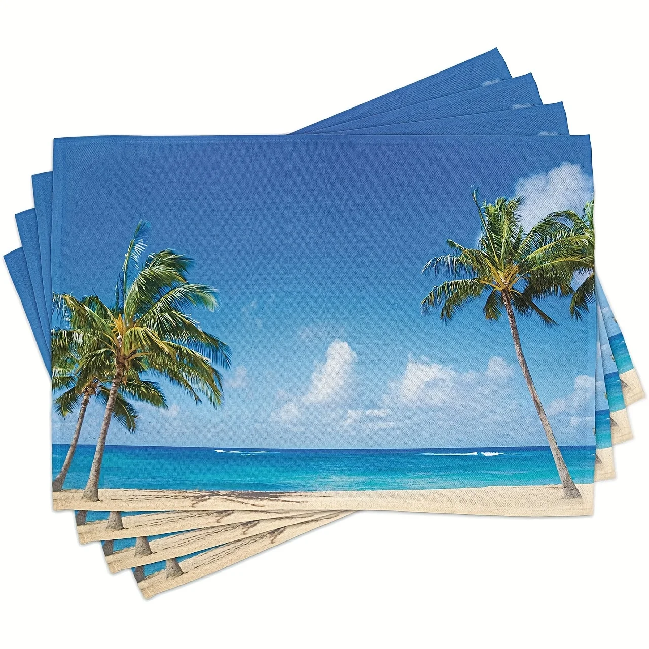4-Piece Tropical Palm Tree Print Placemat, Kitchen Practical Dining Table Mat
