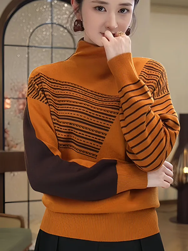 

Двусторонний свитер с высоким воротом для женщин, свободный крой, модный осенне-зимний вязаный топ для повседневной носки