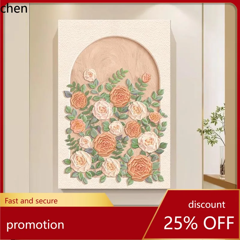 Ht  cream style living room decorative painting rose entrance floor-to-ceiling mural sofa background wall hanging painting