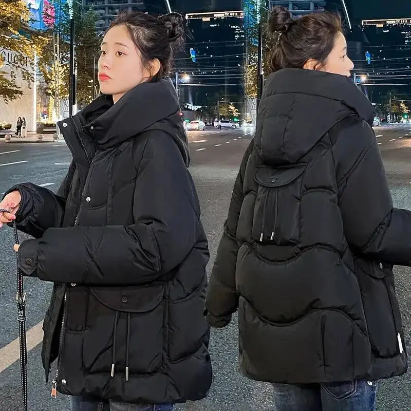 

Women 2025 New Warm Thicken Korean Loose Cotton Padded Jacket Female Hooded Winter Outwear Casual Coat