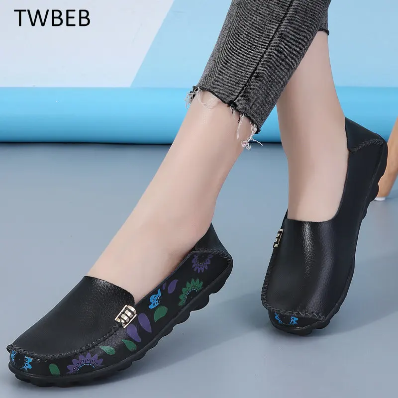 Women Flat Shoes New Handmade Printed Loafers Doudou Shoes Thick Bottom Casual Nurse Shoes Ladies Low Top Shoes