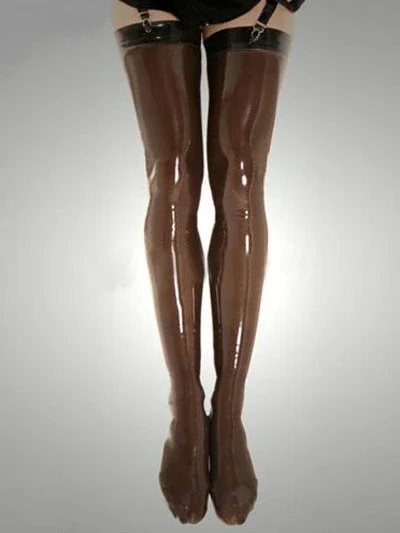Latex Rubber High Quality Women Special Coffee Stockings  Long Socks Size XS~XXL