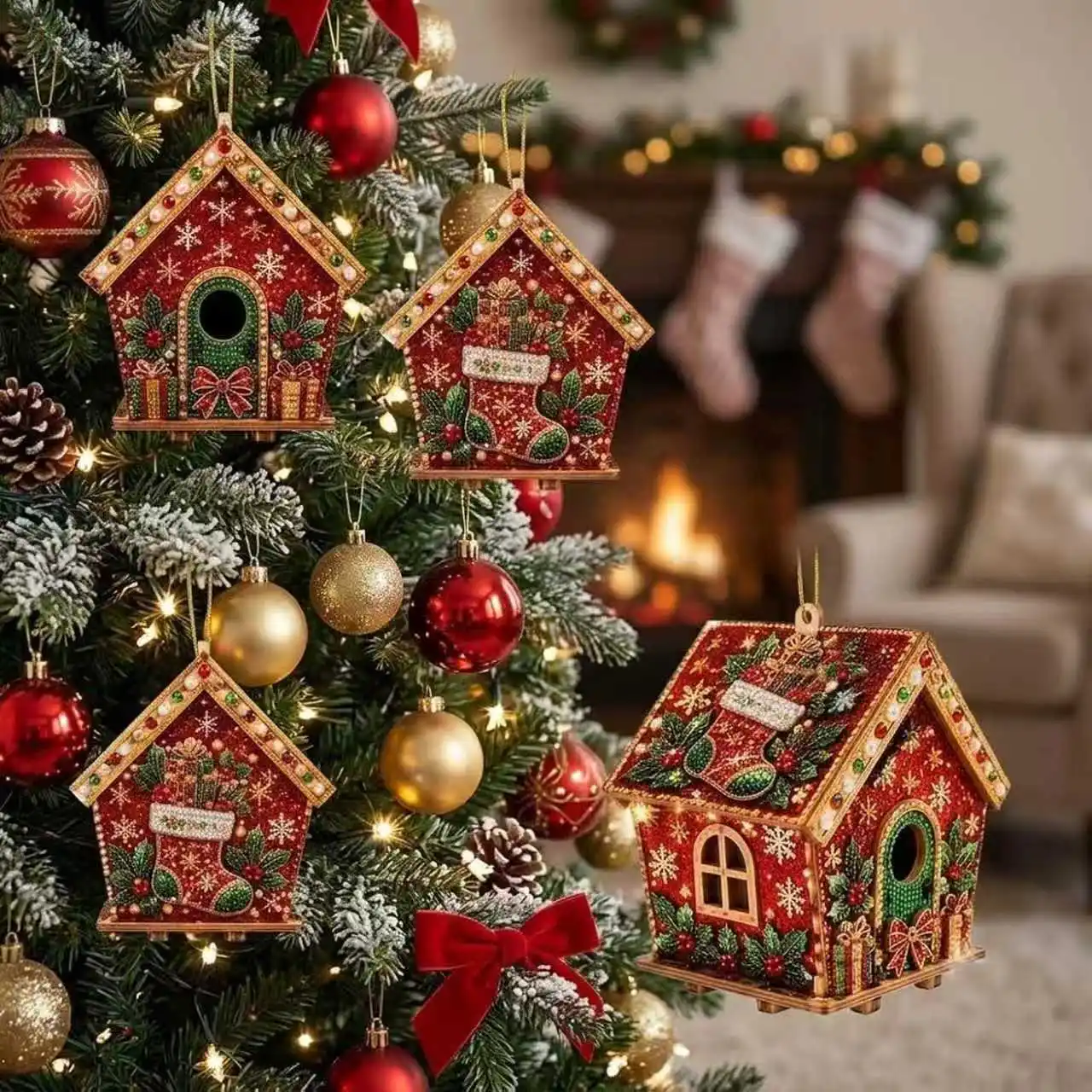 3D-Diamantmalerei Weihnachtshütte-Set, DIY-Handarbeit, Kristall-Strass-Haus, Bastelartikel, festliches Weihnachtsschmuck-Geschenk für Kinder und Erwachsene – Detail 11