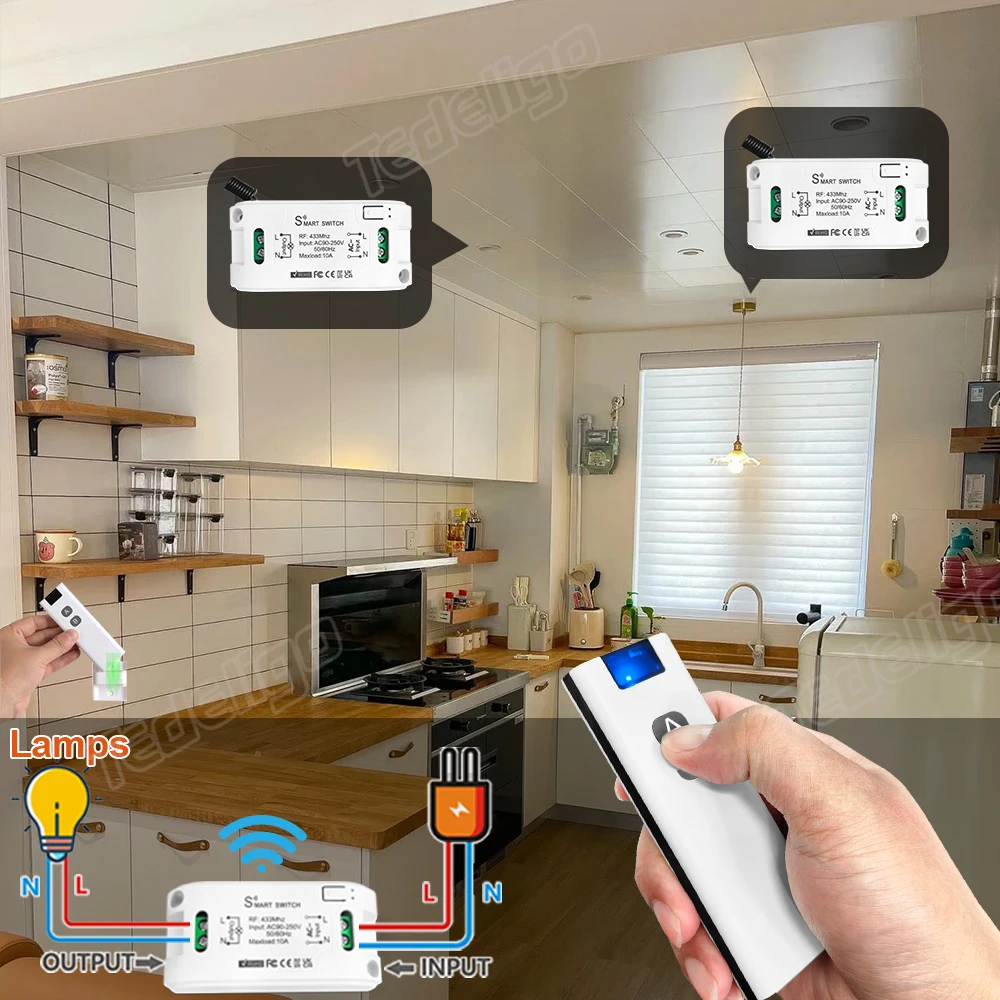 433MHzWireless Light Switch Mini Interruptor Relay Receiver 1/2/3/4Gang Remote Control Lighting Switch 10A 110V 220V For Lamp L