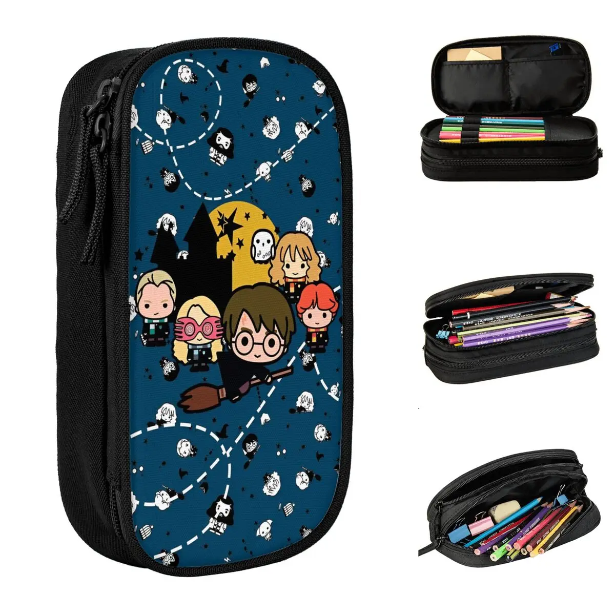 Large-capacity Pencil Pouch Harrys Potters Magic School School Double Layer Pencilcase Women Make Up Bag Perfect Gifts