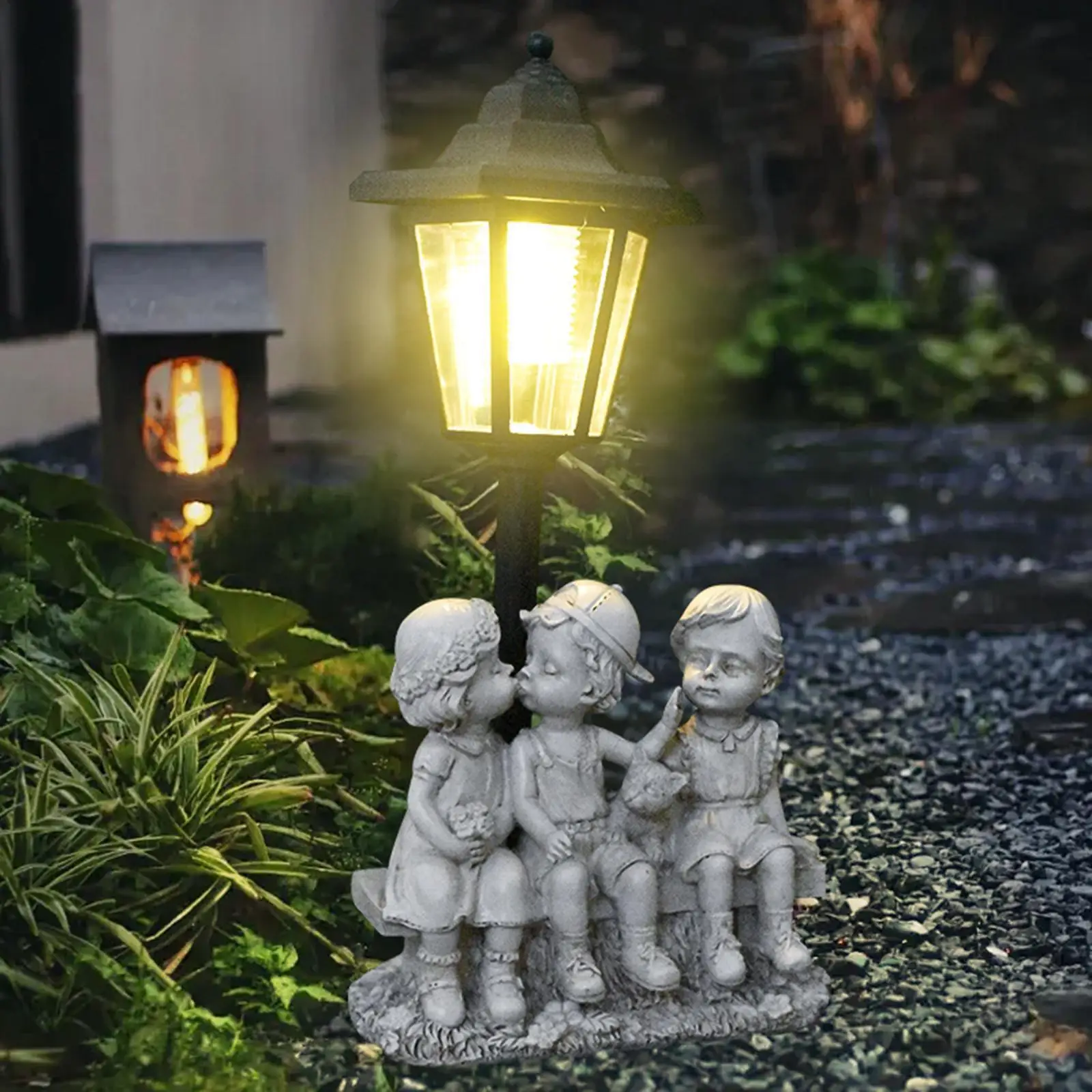 Kiss Lover Figurine Lanterna Patio Compleanno esterno Giardino Statua solare Luce