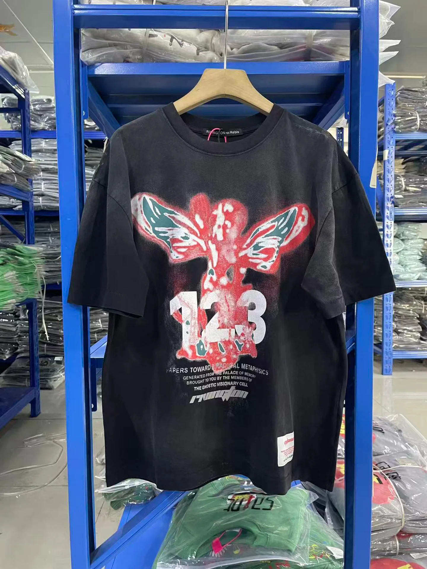 

Retro American Streetwear RRR123 Magma Print Washed Vintage Loose Short Sleeve T-Shirt for Men Breathable Cotton Casual Top
