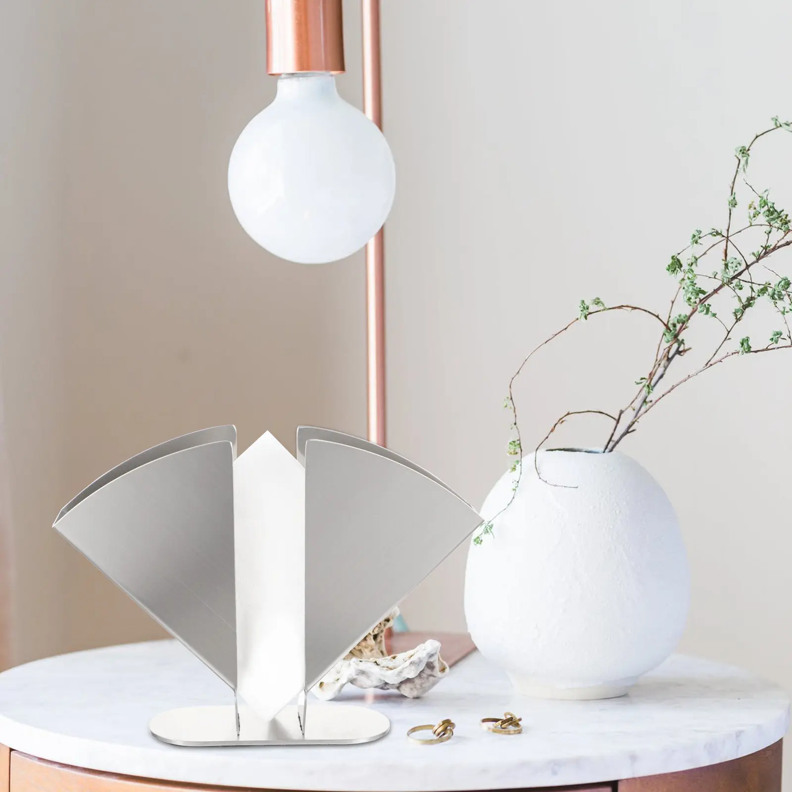 1Pcs Stainless Steel Napkin Holder Fan Shaped Paper Towel Rack Desktop Tissue Base Stylish Kitchen Bathroom Tissue Stand