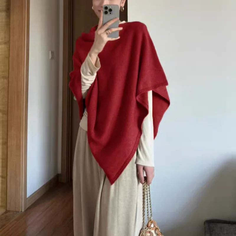 Old money style cloak 100% pure wool shawl sweater women's autumn and winter sweater high-end outerwear