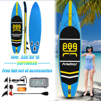 FunWater SUPFW03B 11' Inflatable Stand Up Paddle Board with Complete Accessories - Blue Yellow Design, Non-Slip Deck, 335cm Length for Adult Surfing Beach Water Sports, Includes Paddle Pump Backpack Carry Bag