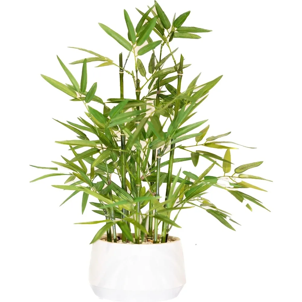 365 Blooming Decor 18 inch Tall White Potted Faux Bamboo Plant- Luxury Artificial Bamboo Tree in White Pot for Home, Office,