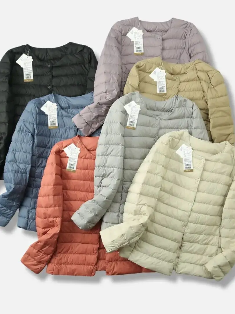 Portable Lightweight Foldable Pure Color Women's Winter down Jaet Thin Warm Commute Sle 3D Design White Du Feather