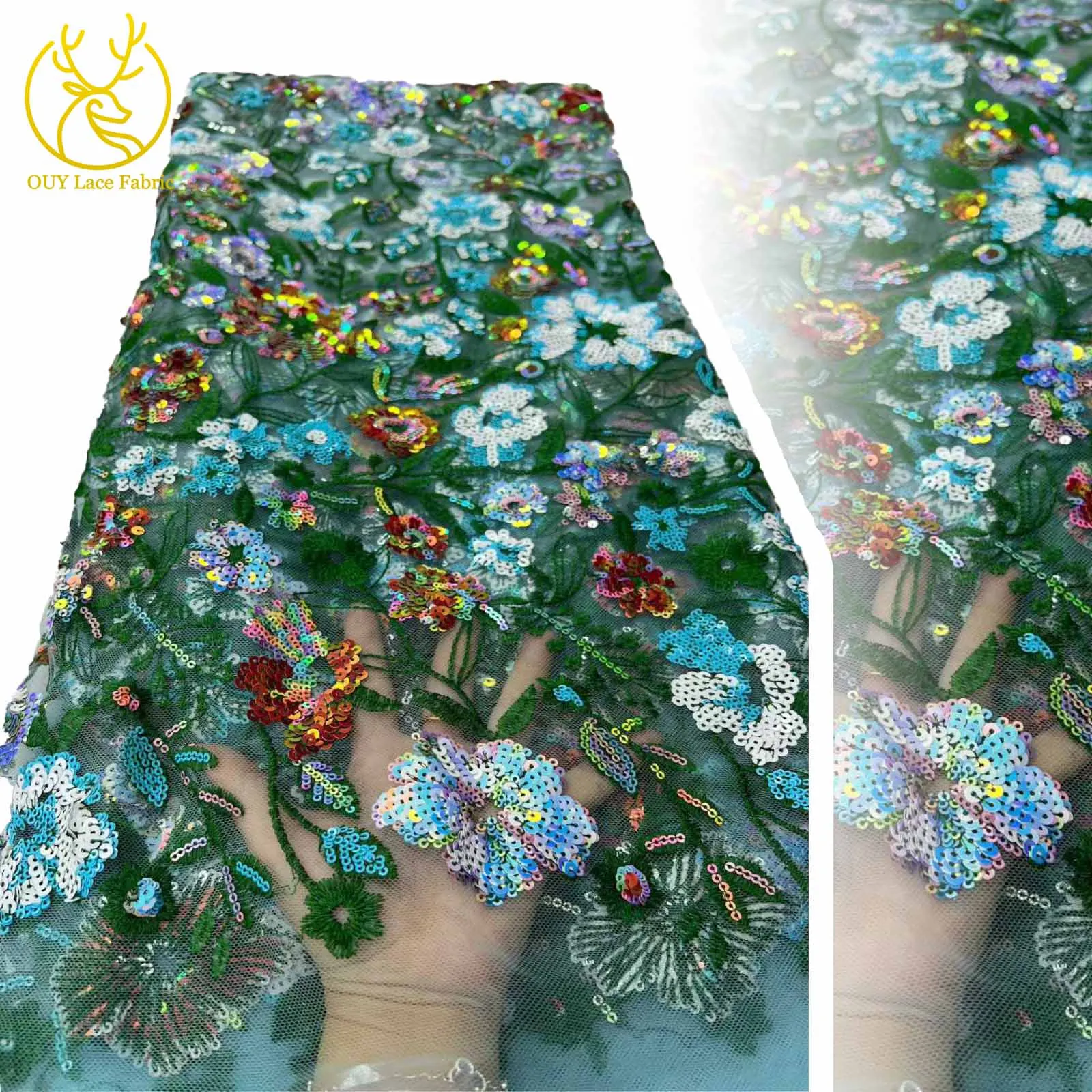 

5 Yard Embroidered Sequin Lace Fabric 2025 Latest Nigerian Style Beaded Bridal Tulle Lace Wedding Party Fabric Sewing Material