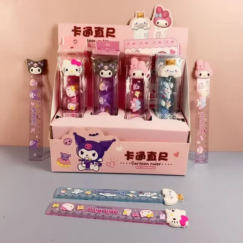 Sanrio Ruler Hello Kitty Kuromi My Melody Cinnamoroll Cartoon Children Students 15cm Ruler Kawaii Stationery Gift Random 48pcs