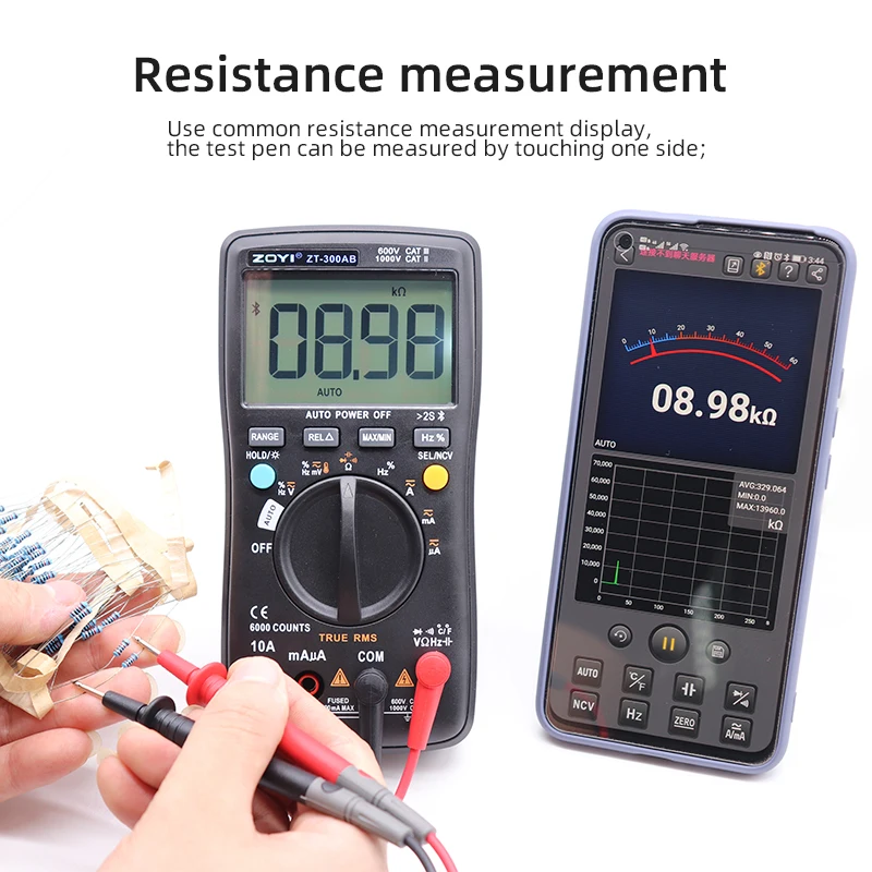 

ZOYI ZT-300AB Digital Multimeter True RMS Manual Auto Ranging 6000 Counts DMM Voltage Capacitance Temp Amp Ohm Diode Wireless