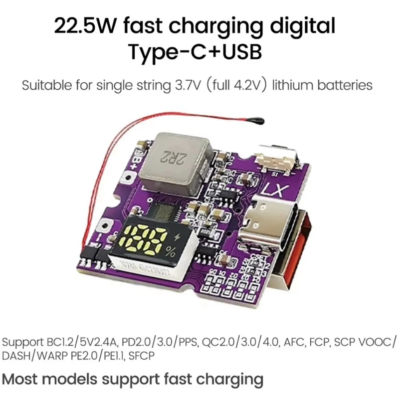 ●22.5W Power Bank Bidirectional Fast Charging Mobile Power Module for Lithium Battery Charger Support PD/QC, Type-C+USB-ABFB