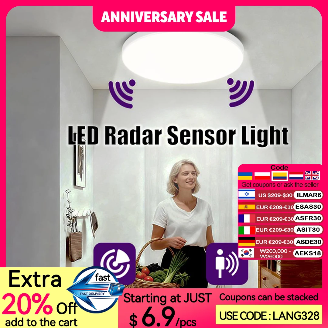 

Radar Sensor Light 220V Motion Detection for Garage Room Hallways Aisle LED Ceiling Lights Stair Balcony Energy Efficient Light