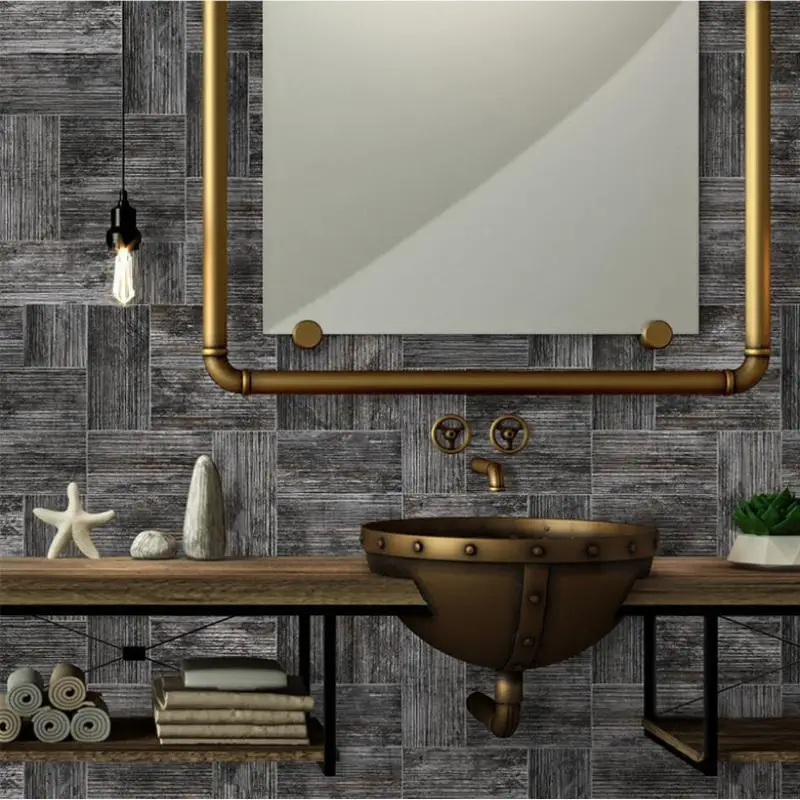 Retro Grey Wood Pattern Vintage Tile Stickers, Self-Adhesive Living Room Kitchen Wallpaper 3d Matte Thickened Foam Wall Stickers