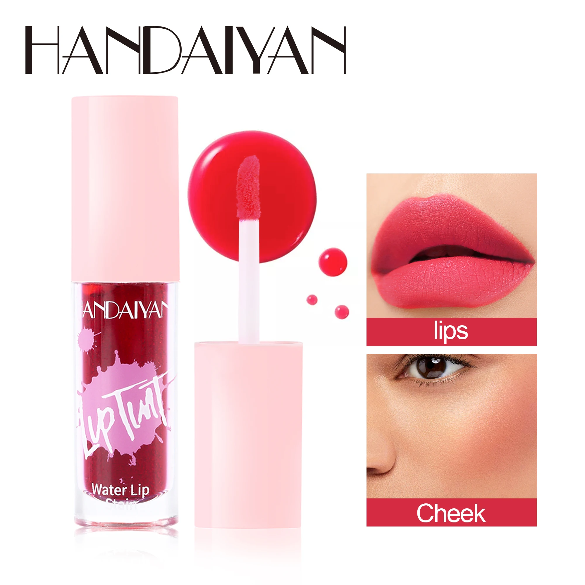 HANDAIYAN 6 Colors Lip Tint Stain Cheek Tint Moisturizing Liquid Lipstick Long-lasting Waterproof High Pigment Lipgloss